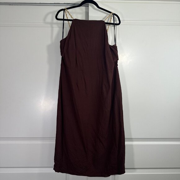 Chocolate Brown Chain Detail Halter Midi Eloquii Dress 16 - Picture 4 of 14